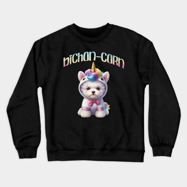 Bichon-corn Kawaii Bicon Frise Unicorn Dog Pastel Puppy Crewneck Sweatshirt by Lavender Celeste